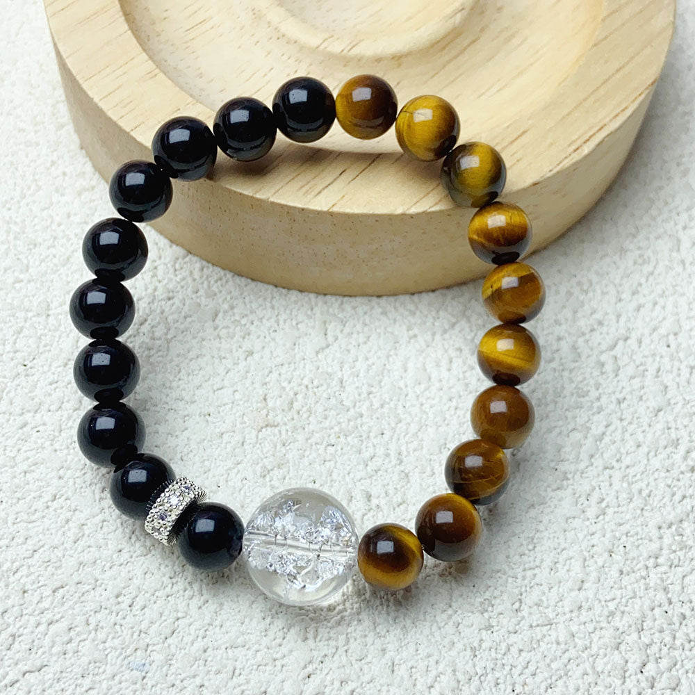 8mm Obsidain And Yellow Tiger Eye Bracelet Stimulate Enthusiasm Health Care Jewelry