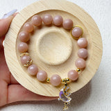 8MM Moonstone Beads With Moon Pendant Bracelet Fashion Party Jewelry Gift