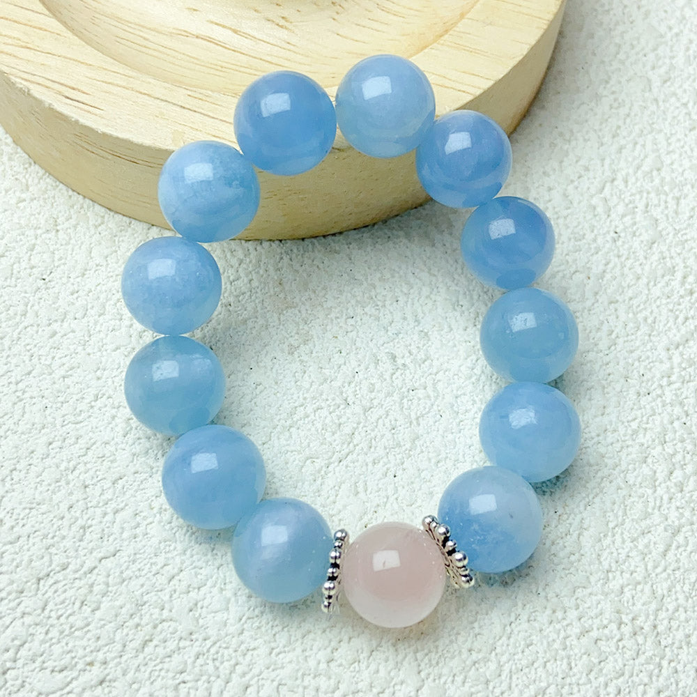 12mm Aquamari Bracelet Single Crystal Elastic Romantic Crystal Yoga Blue Bracelet Woman Jewelry
