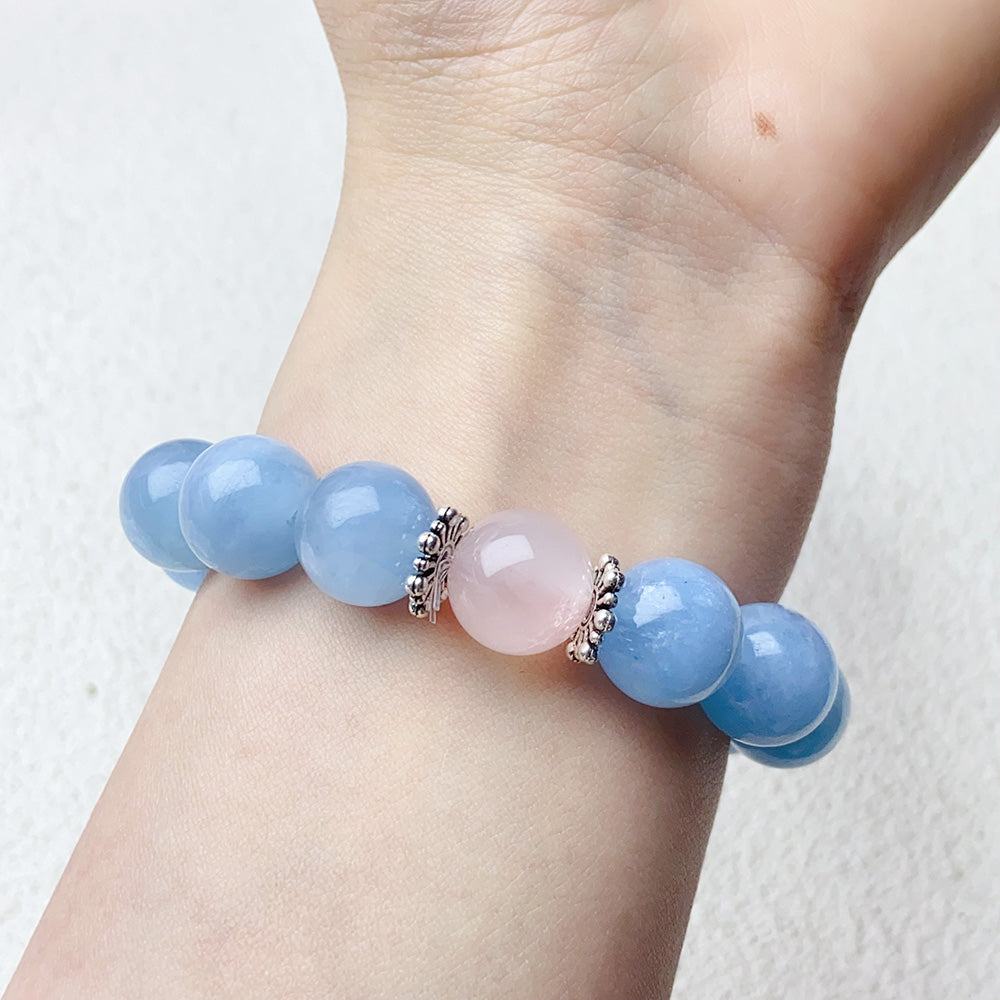 12mm Aquamari Bracelet Single Crystal Elastic Romantic Crystal Yoga Blue Bracelet Woman Jewelry