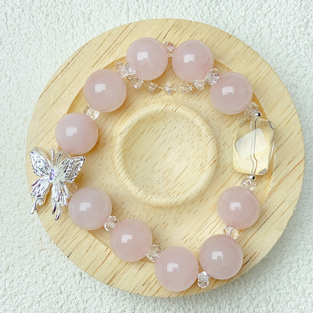 13MM Rose Quartz Round Beads Bracelet For Women Sweet Aesthetic Charm Bracelet