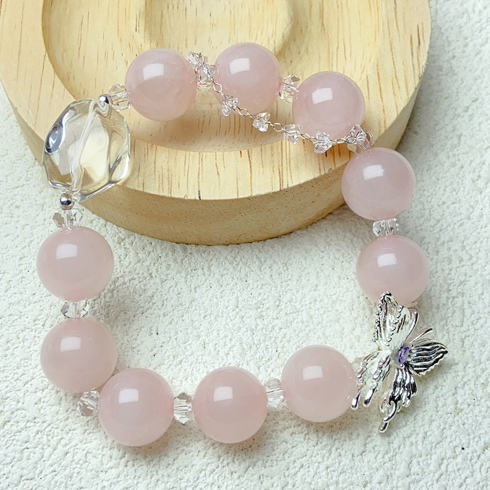 13MM Rose Quartz Round Beads Bracelet For Women Sweet Aesthetic Charm Bracelet