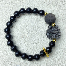 Load image into Gallery viewer, 8mm Black Obsidain Beads With Silver Obsidian Nine Tailed Fox Carving Bracelet Charm Bracelet Wristband Gift