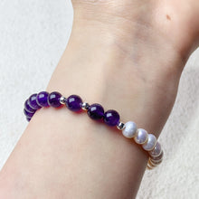 Load image into Gallery viewer, 6mm Amethyst And Pearl Bracelet Adjustable Bracelets For Women Girl Gift
