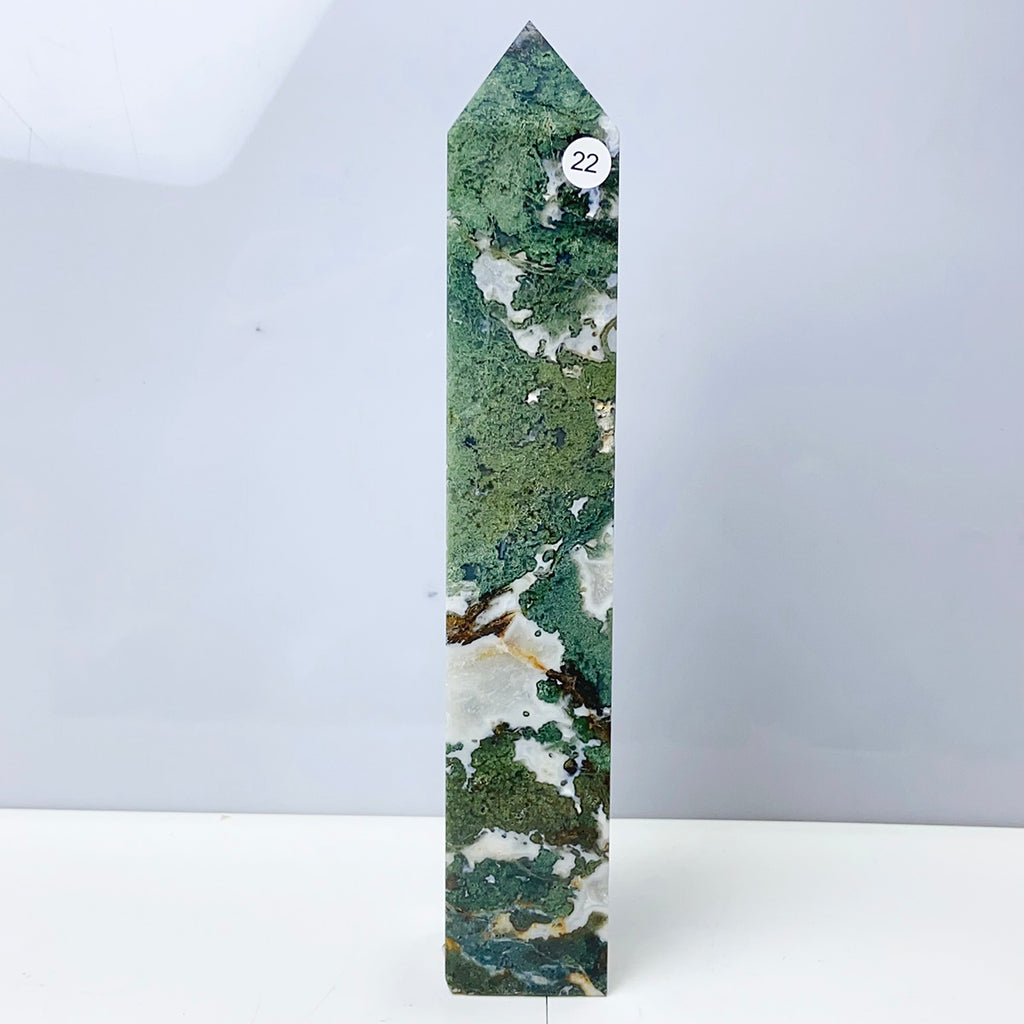 Moss Agate Crystal Tower Stone Meditation Spiritual Healing Crystals Feng Shui Room Decortion