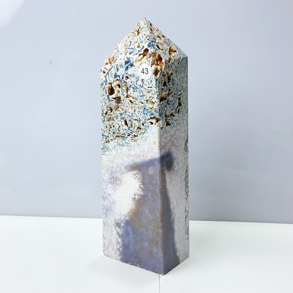 Moss Agate Crystal Tower Stone Meditation Spiritual Healing Crystals Feng Shui Room Decortion