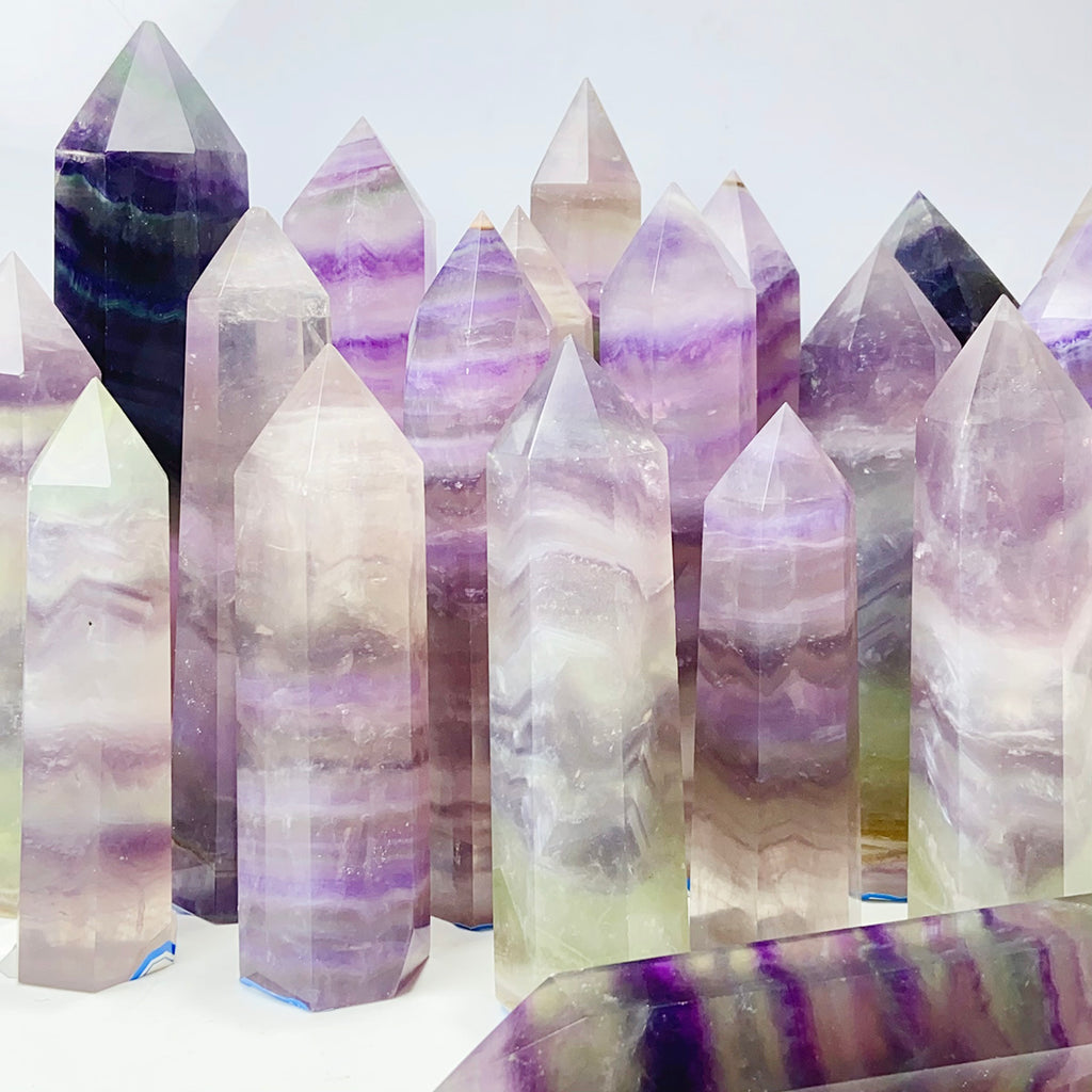 Silk Fluorite Tower Reiki Crystal Healing Energy Gemstone Quartz Home Ornaments