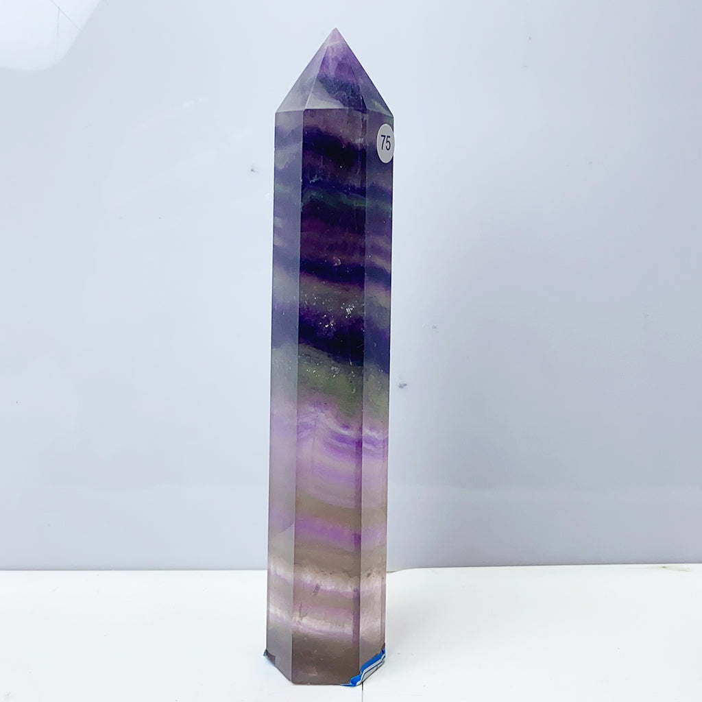 Silk Fluorite Tower Reiki Crystal Healing Energy Gemstone Quartz Home Ornaments
