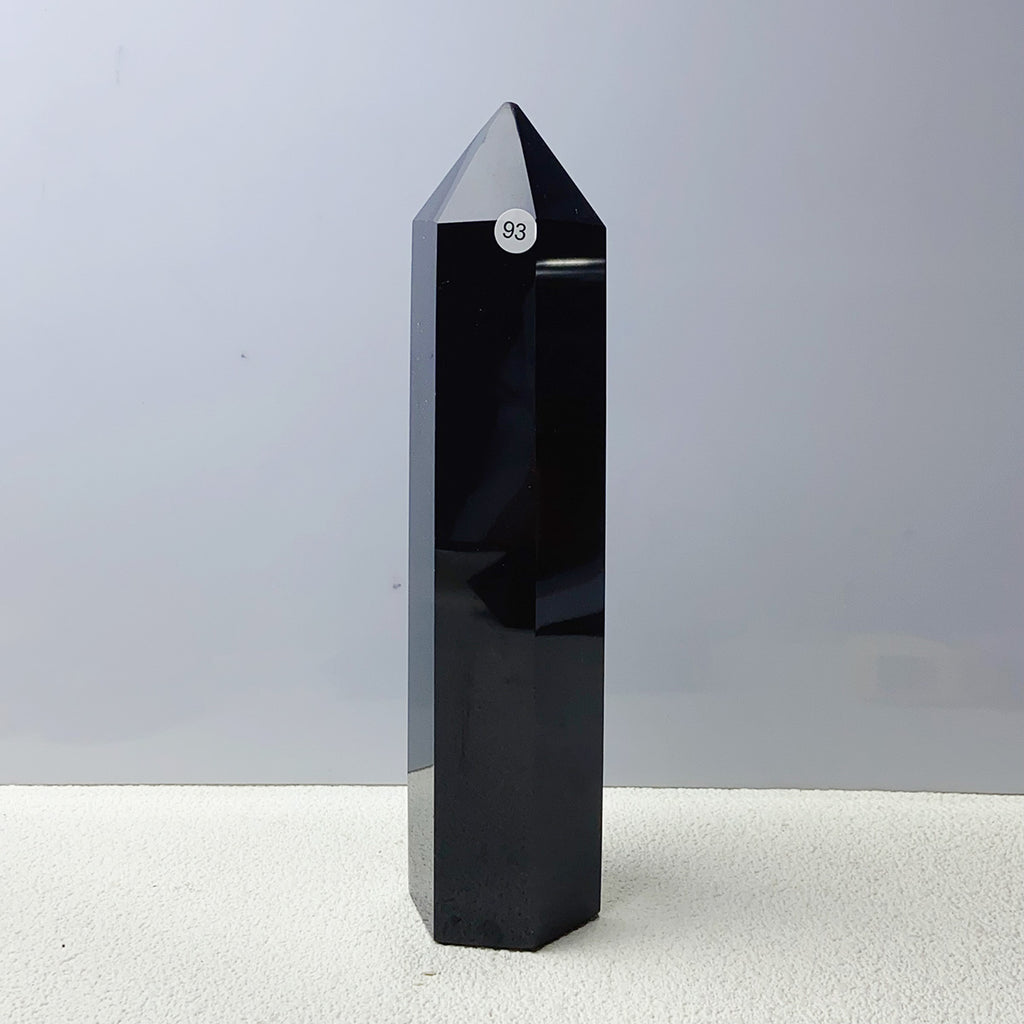 Black Obsidian Tower Chakra Yoga Healing Crystal Wand Column Mineral Stone Home Decoration