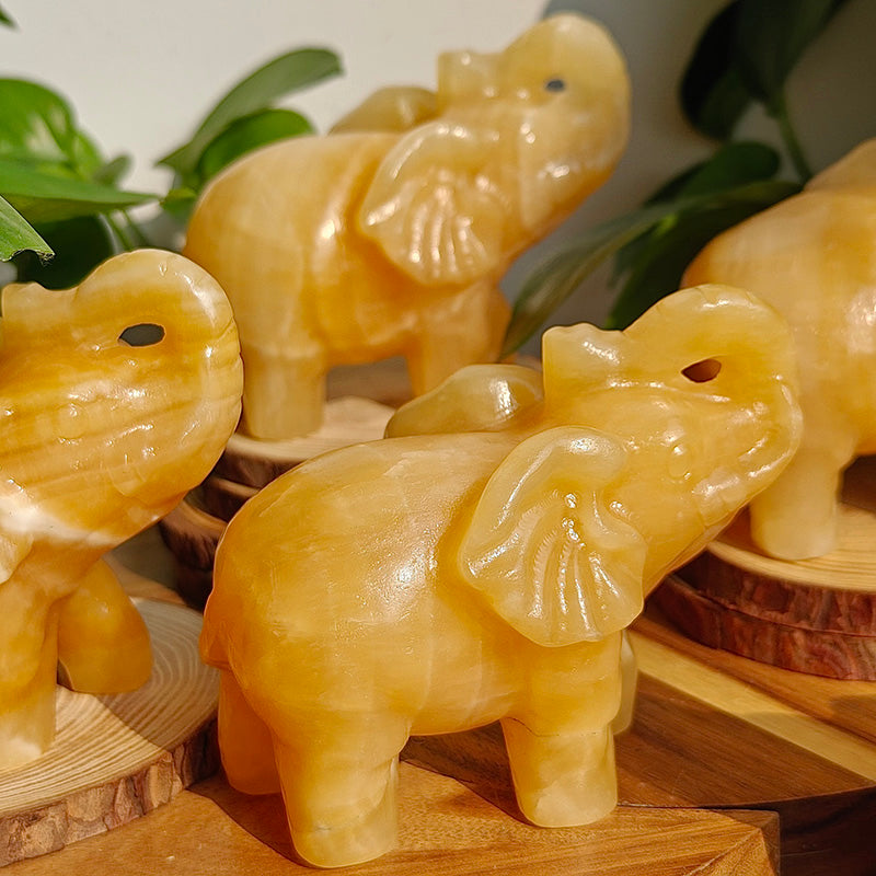 Cute Orange Calcite Elephant Crystal Decoration