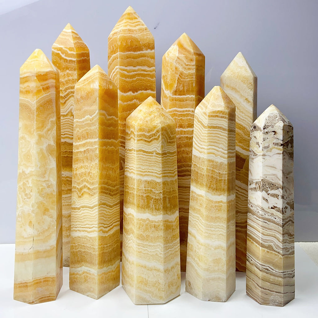 Orange Calcite Tower Crystal Obelisk Healing Energy Stone Yellow Quartz Home Decoration