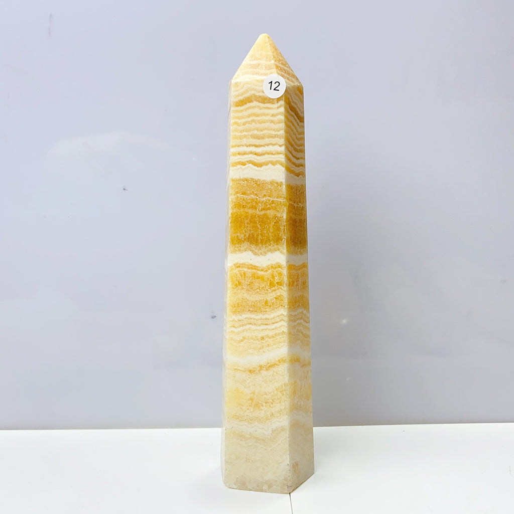 Orange Calcite Tower Crystal Obelisk Healing Energy Stone Yellow Quartz Home Decoration