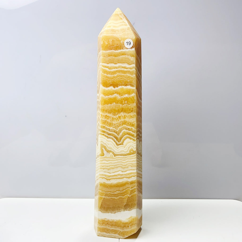 Orange Calcite Tower Crystal Obelisk Healing Energy Stone Yellow Quartz Home Decoration