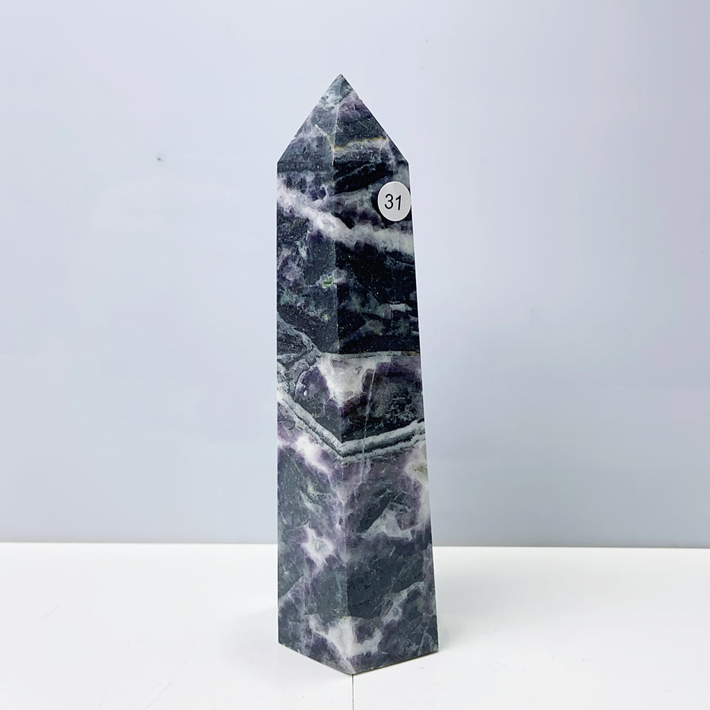 Purple Fluorite Root Tower Energy Quartz Reiki Wand Healing Meditation Home Decoration