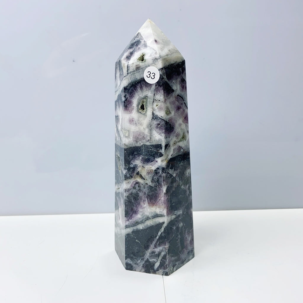 Purple Fluorite Root Tower Energy Quartz Reiki Wand Healing Meditation Home Decoration