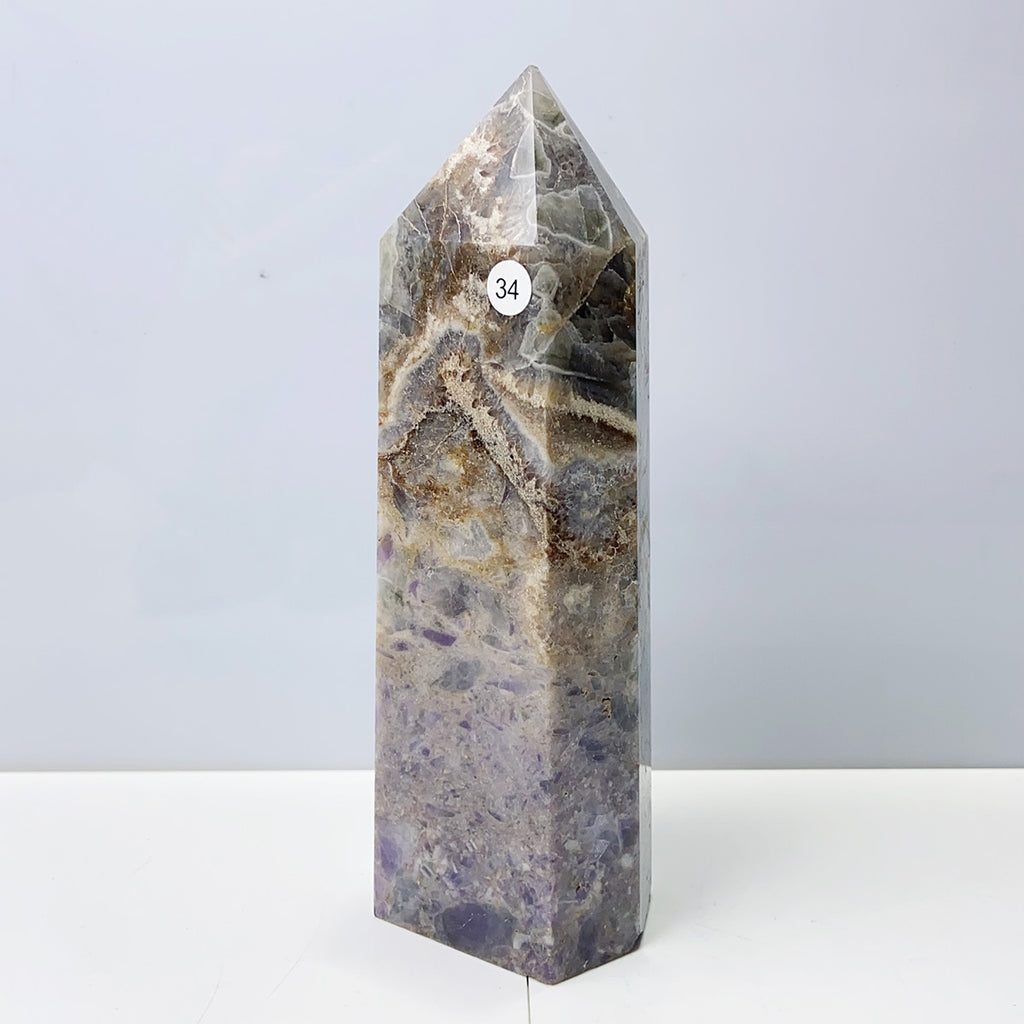 Purple Fluorite Root Tower Energy Quartz Reiki Wand Healing Meditation Home Decoration