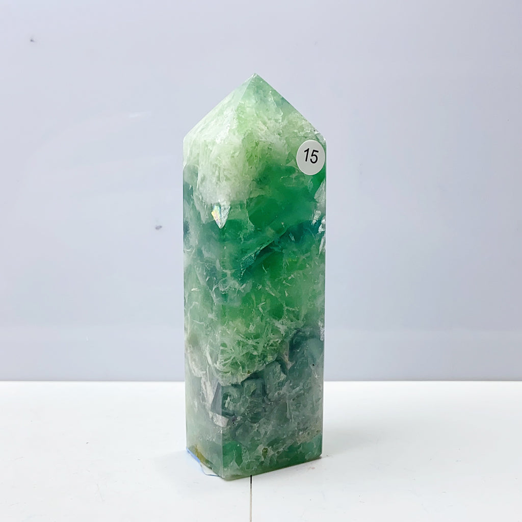 Snowflake Fluorite Tower Crystal Home Room Spiritual Decoration Healing Gemstone