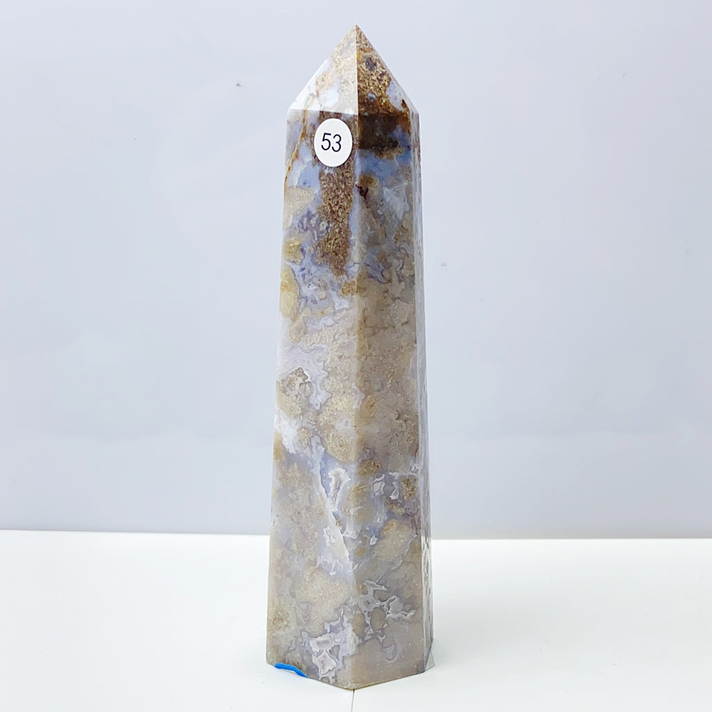 Blue Flower Agate Tower Energy Polished Healing Reiki Stone Home Decorations