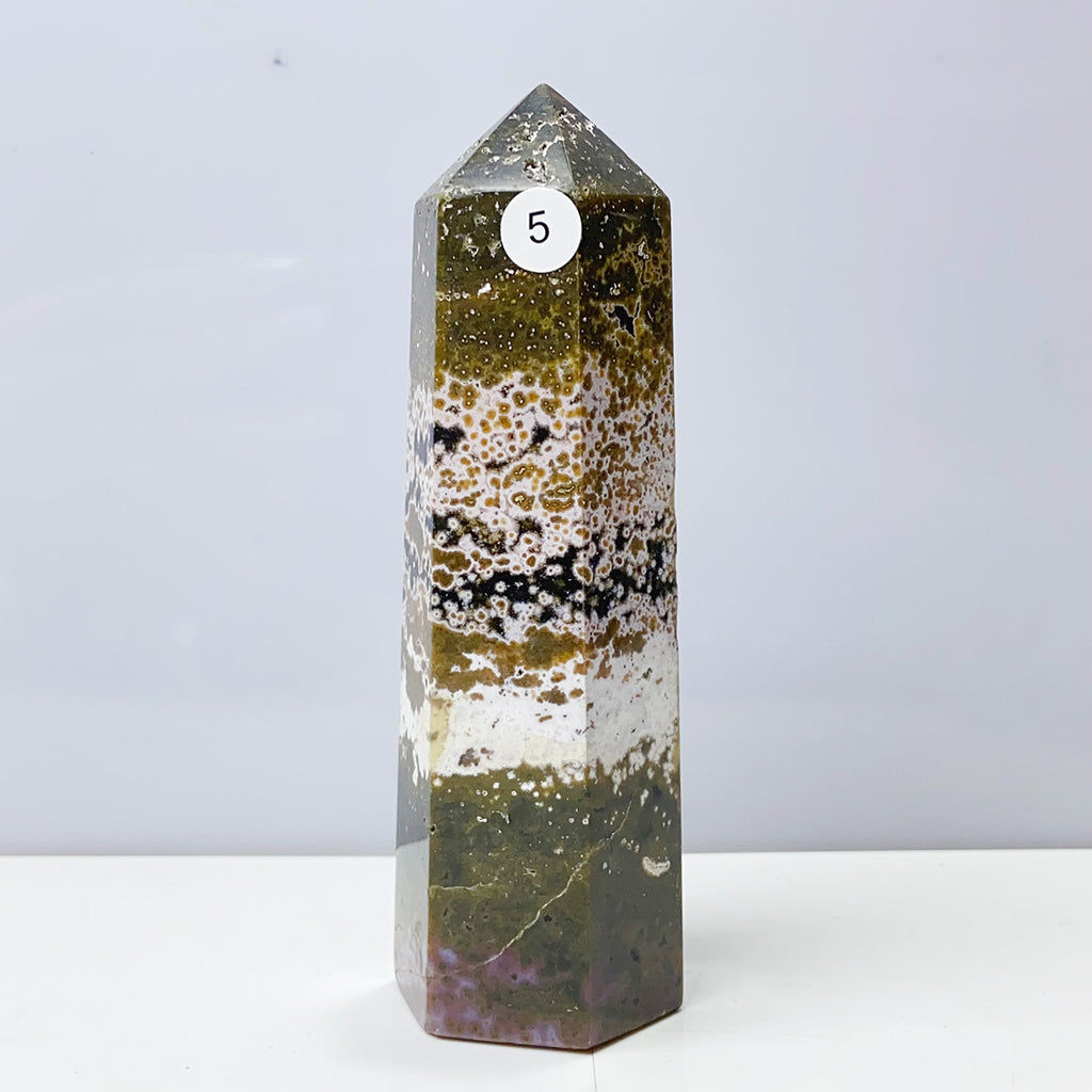 Ocean Jasper Tower Crystal Energy Stone Ornament Reiki Healing Garden Decorations