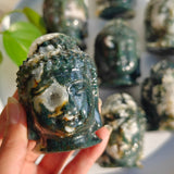 Natural Moss Agate Buddha Head Crystal Carvings