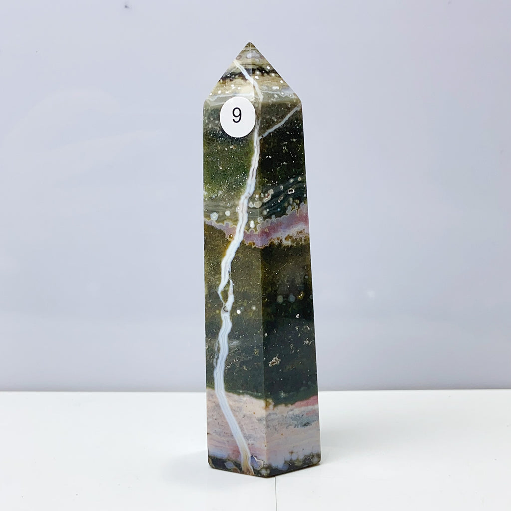 Ocean Jasper Tower Crystal Energy Stone Ornament Reiki Healing Garden Decorations