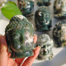 Load image into Gallery viewer, Natural Moss Agate Buddha Head Crystal Carvings