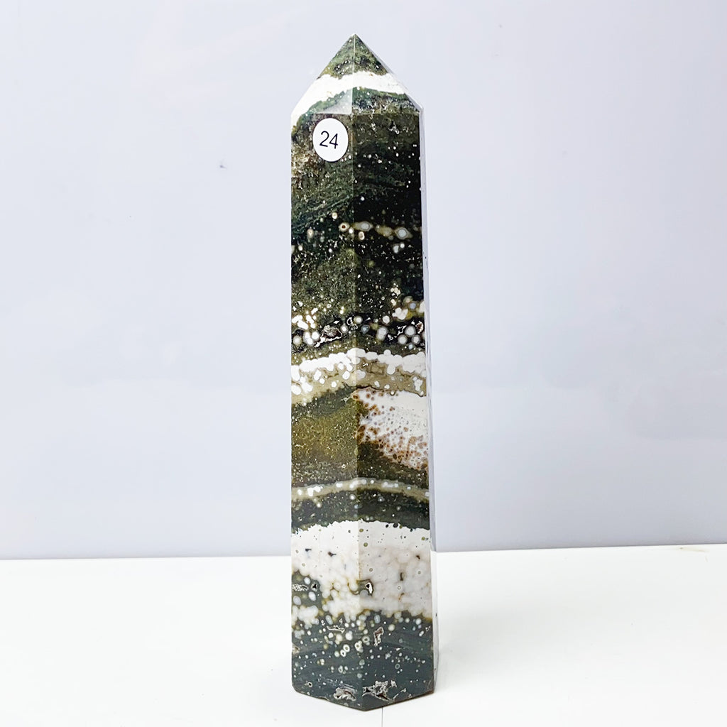 Ocean Jasper Tower Crystal Energy Stone Ornament Reiki Healing Garden Decorations