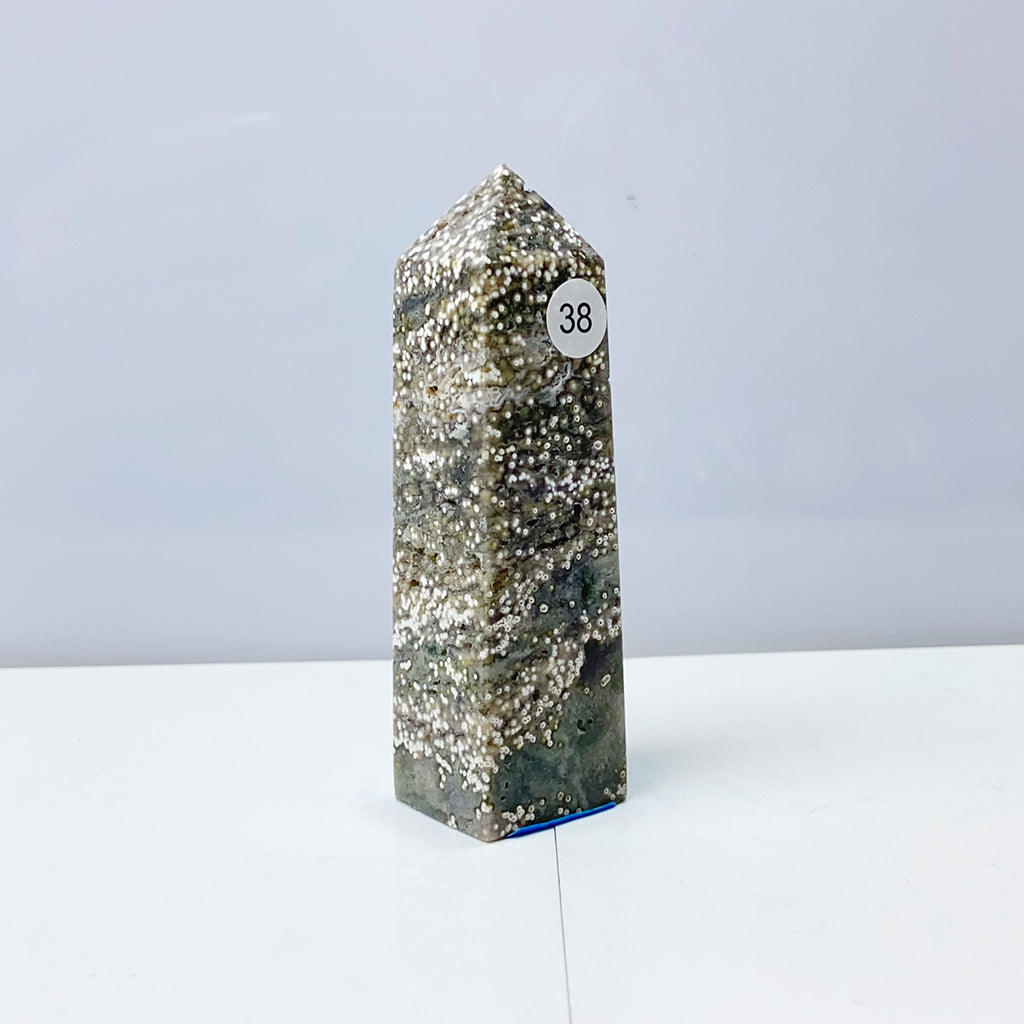 Ocean Jasper Tower Crystal Energy Stone Ornament Reiki Healing Garden Decorations