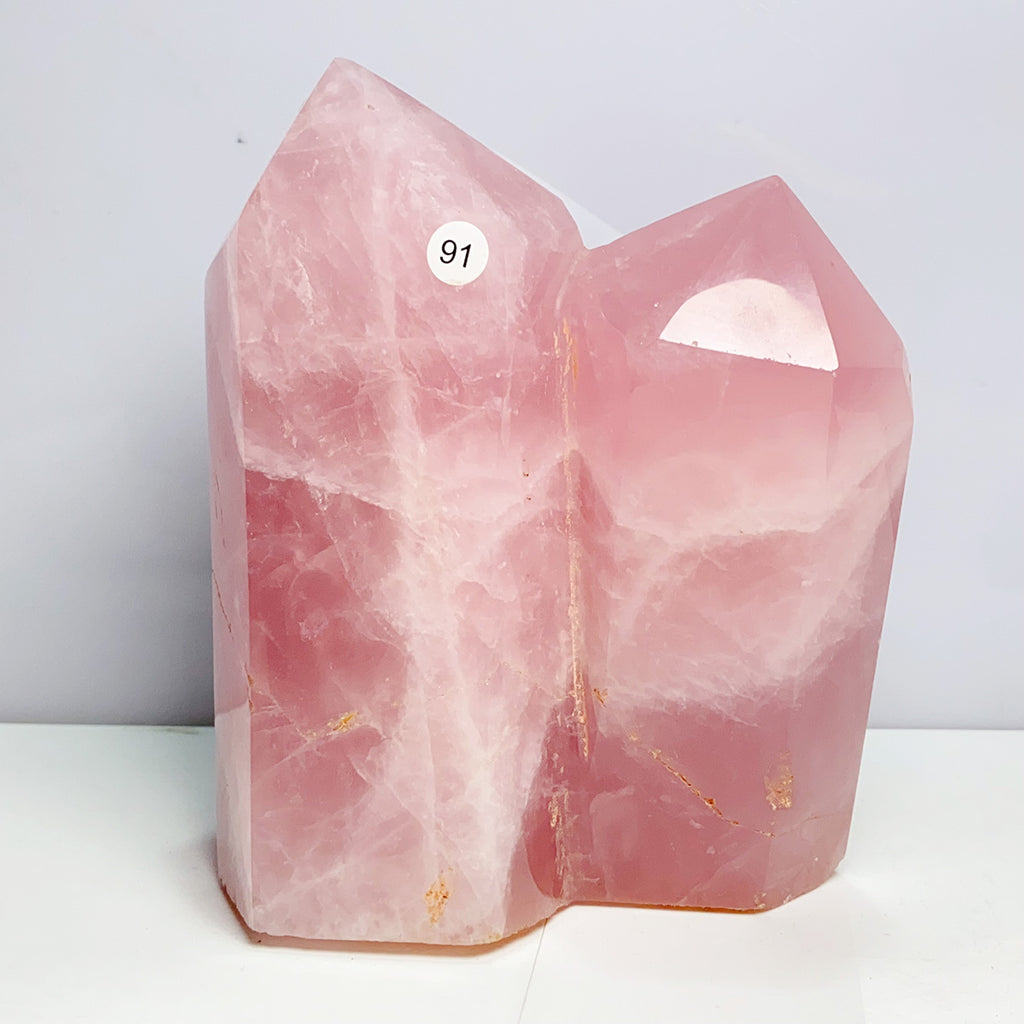 Rose Quartz Double Tower Pink Gemstones Mineral Energy Reiki Home Decorations