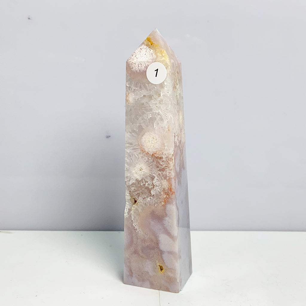 Pink Amethyst Flower Agate Tower Crystal Reiki Meditation Mineral Healing Home Decoration