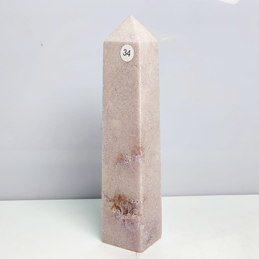 Pink Amethyst Flower Agate Tower Crystal Reiki Meditation Mineral Healing Home Decoration