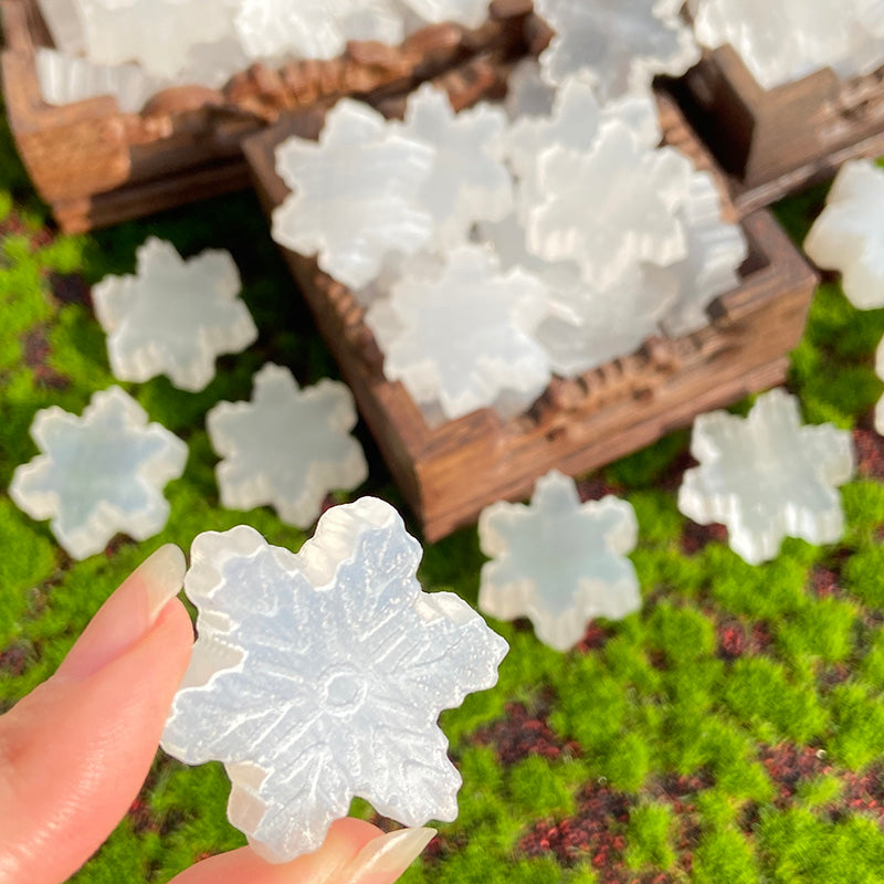 White Selenite Snowflake Carvings