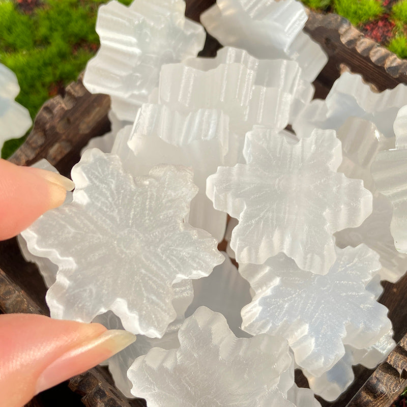 White Selenite Snowflake Carvings