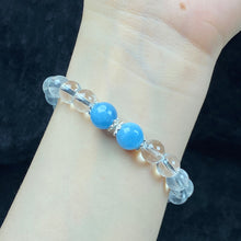 Load image into Gallery viewer, 8MM Clear Quartz Crystal Bracelet With Blue Aquamarine Elastic Charm Bracelet Jewelry