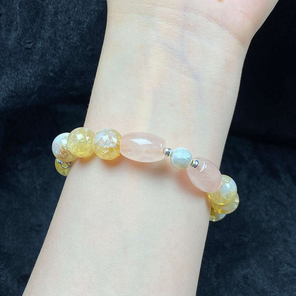 Cloud Citrine Bracelet Rose Quartz Crystal Reiki Healing Energy Gemstone Women Jewelry