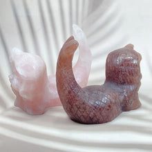 Load image into Gallery viewer, Hand Carved Crystal Mermaid Rose Quartz Strawberry Quartz Reiki Healing Home Decor