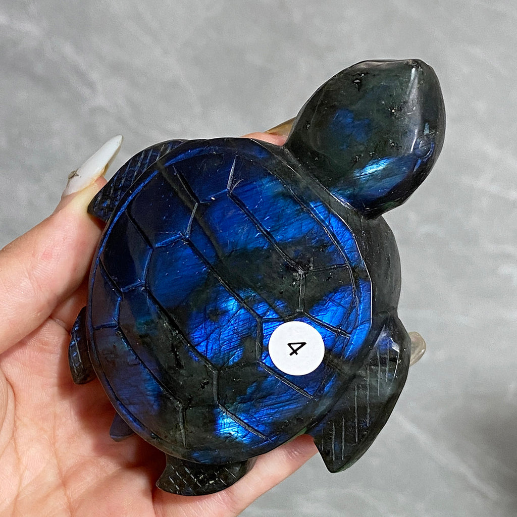 Blue Labradorite Sea Turtle Carving Handmade Polished Crystal Animal Statue Home Decoration