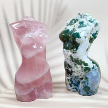 Load image into Gallery viewer, Rose Quartz Moss Agate Lady Body Carving Reiki Crystal Healing Energy Art Stone Home Decoration