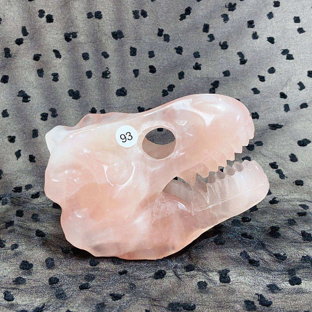 Rose Quartz Crystal Hand Carved Dinosaur Skull Sculpture Reiki Healing Pink Stone Home Decorate