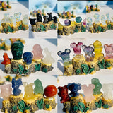 New crystal cartoon/animals/fruit carving set fluotite/opalite/obsidian stone carvings