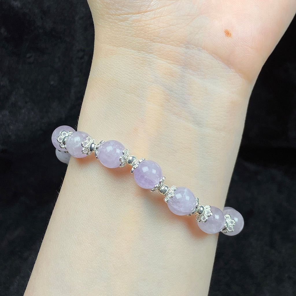 8mm Kunzite Bracelet Energy Reiki Crystal Healing Yoga Elastic Women Jewelry Accessories