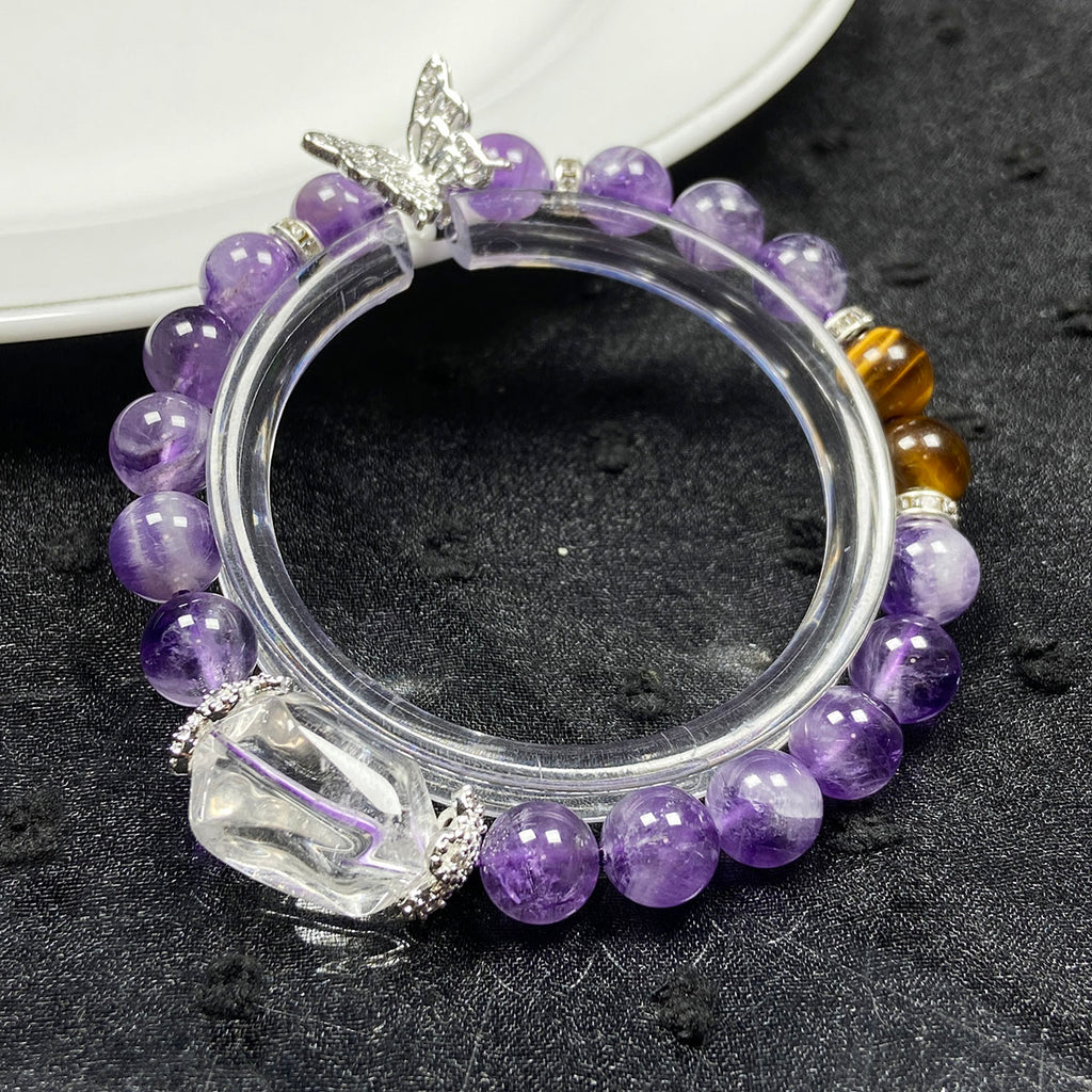 8mm Amethyst Tiger Eye Stone Bracelet Butterfly Accessories Reiki Crystal Healing Energy Jewelry