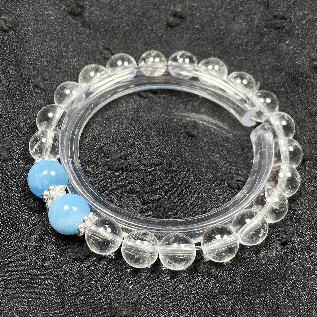 8MM Clear Quartz Crystal Bracelet With Blue Aquamarine Elastic Charm Bracelet Jewelry