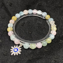 Load image into Gallery viewer, 7MM Morganite Beads Bracelets Evil Eye Accessory Women Fashion Healing Jewelry
