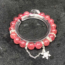 Load image into Gallery viewer, 8MM Strawberry Quartz With Snowflake Pendant Bracelet For Women Sweet Jewelry