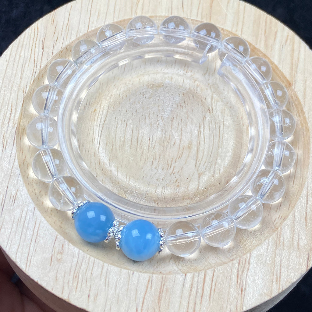 8MM Clear Quartz Crystal Bracelet With Blue Aquamarine Elastic Charm Bracelet Jewelry