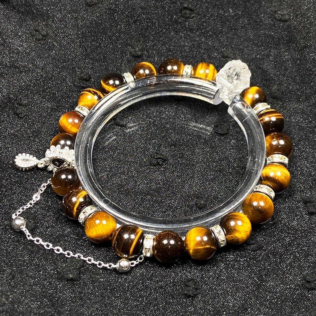 8mm Yellow Tiger Eye Stone Bracelet Handmade Fine Bangles Healing Reiki Yoga Jewelry