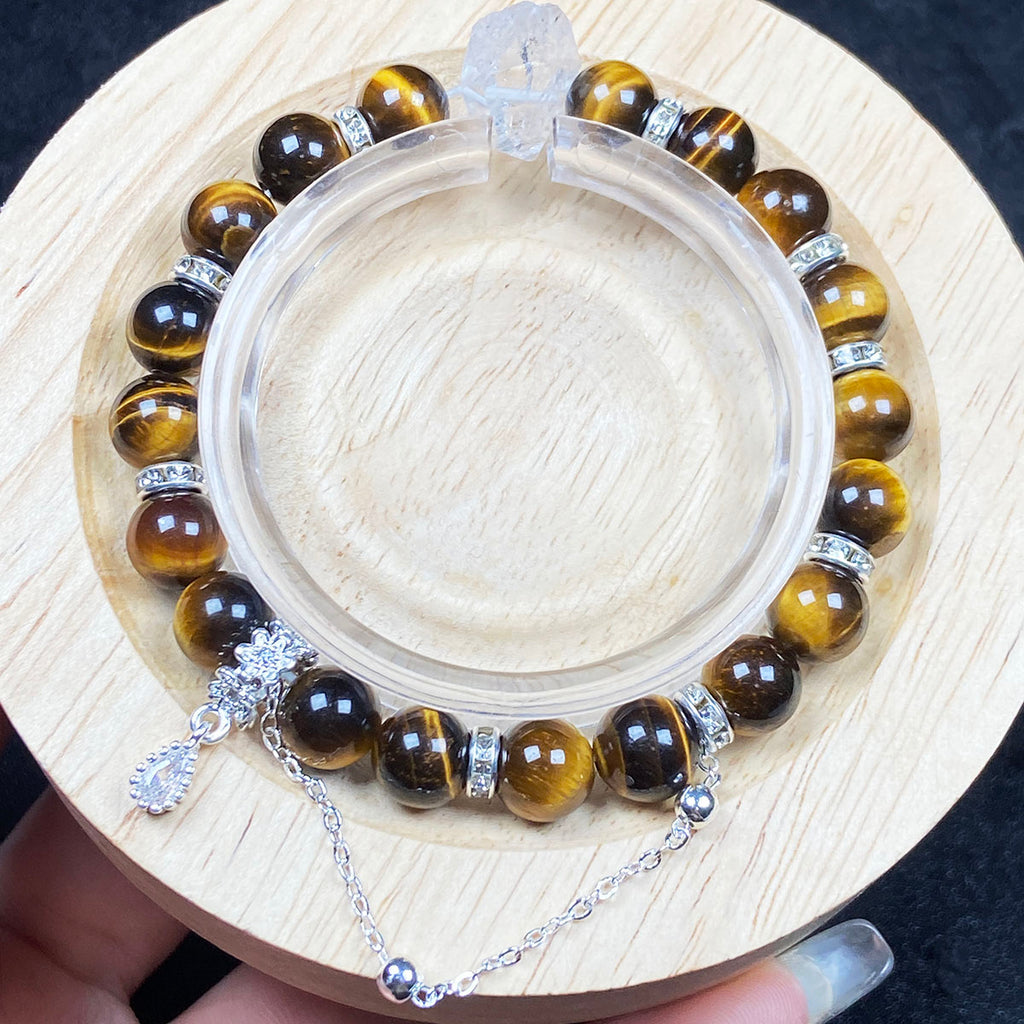 8mm Yellow Tiger Eye Stone Bracelet Handmade Fine Bangles Healing Reiki Yoga Jewelry