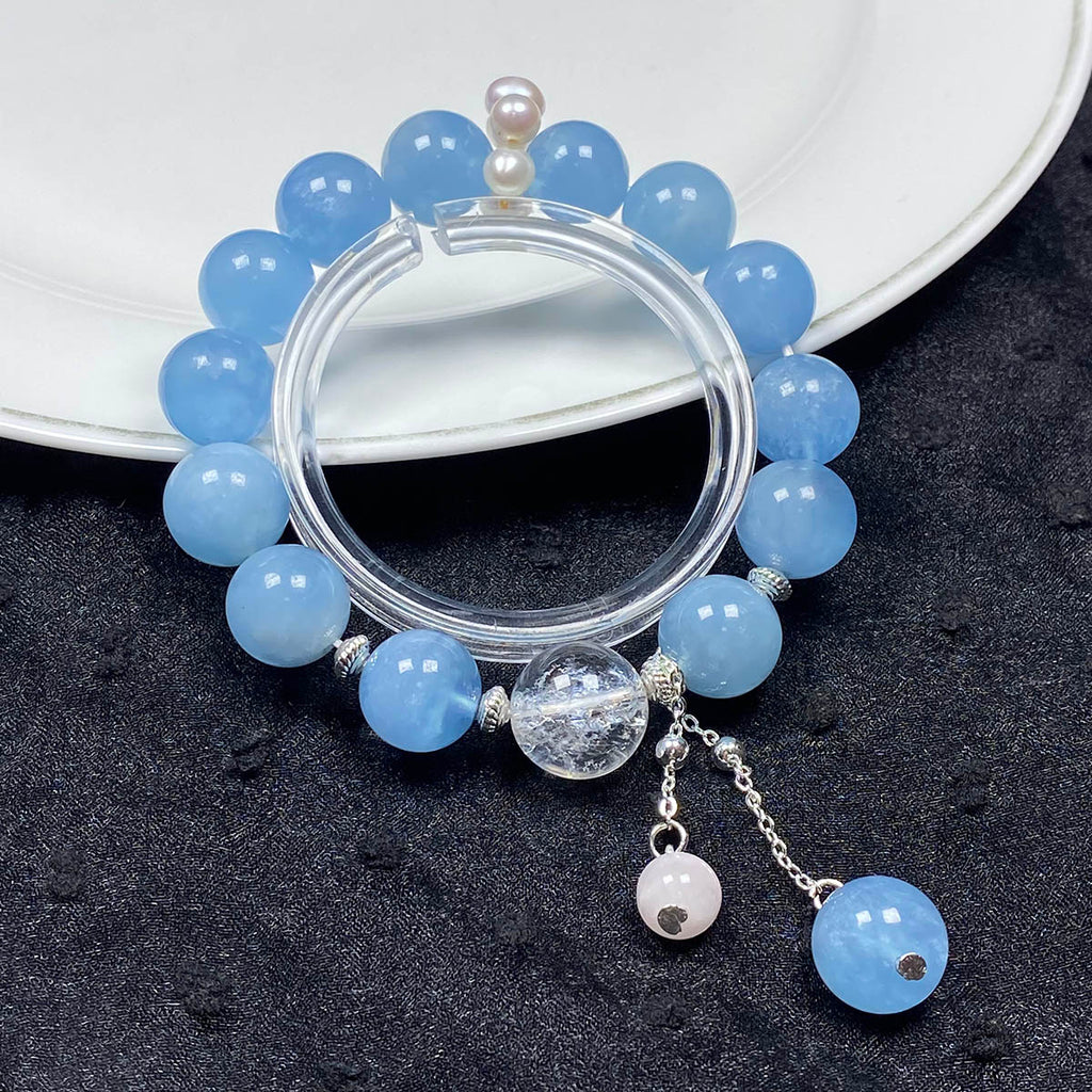 12MM Aquamarines Bracelets For Women Jewelry Romantic Casual Crystal Yoga Bangle