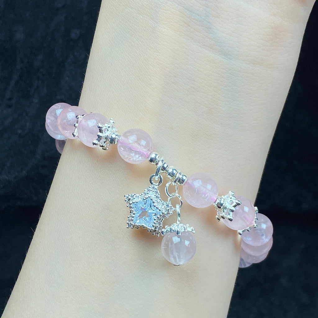 8MM Rose Quartz Bead With Five-Pointed Star Pendant Crystal Bracelet For Valentine's Day